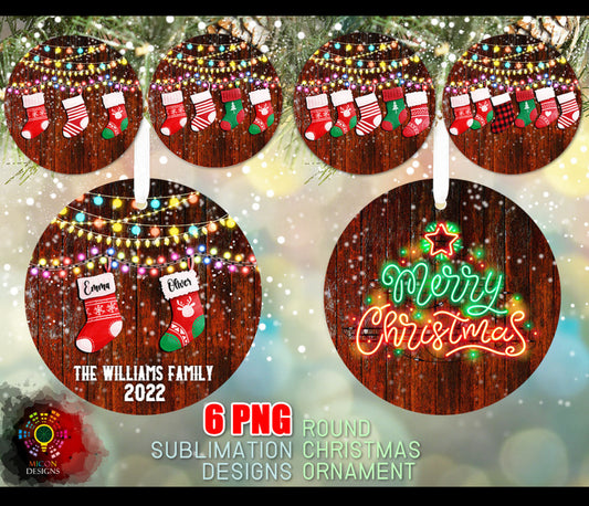 Family Stocking Christmas Ornament-Sublimation (single)-Double sided with Merry Christmas