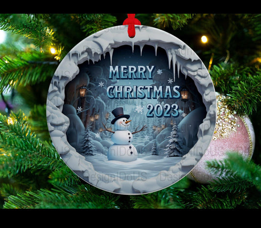 Merry Christmas 2023 snowman Ornaments-Sublimation (single)