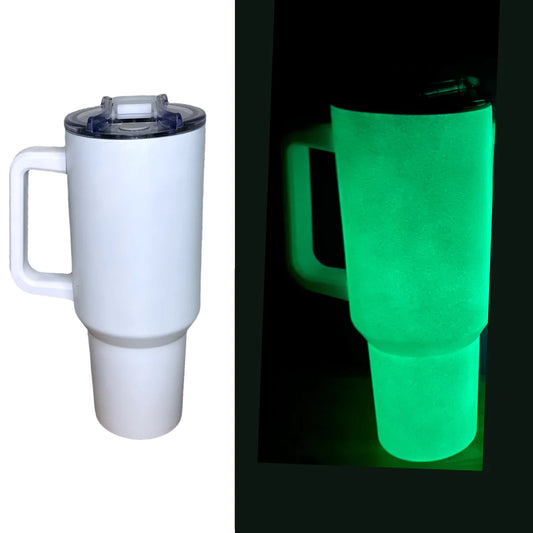 40 oz Sublimation Tumbler with handle-white to glow
